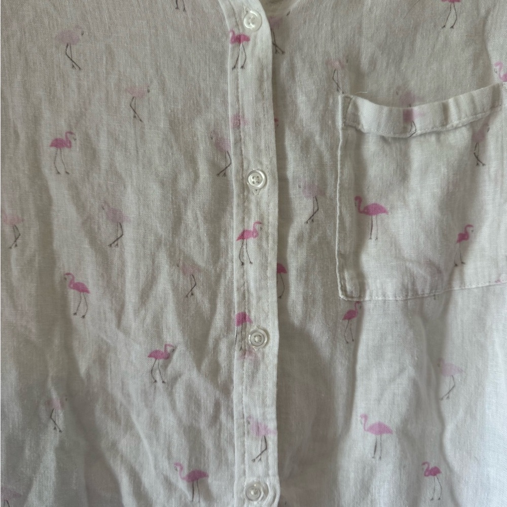 RAILS White Lightweight Button Up short sleeve “Whitney Top” with Pink Flamingos - Picture 6 of 12